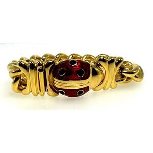 Joan Rivers Ladybug Bracelet Gold Tone Enamel Chunky Curb Chain